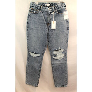 Good American Jeans Good Classic size 2 Blue Distressed High Rise Straight Leg